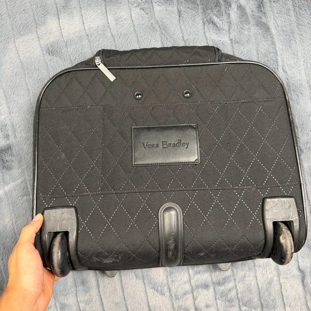 Vera Bradley Black Quilted Rolling Laptop Bag Briefcase Telescope Handle Luggage